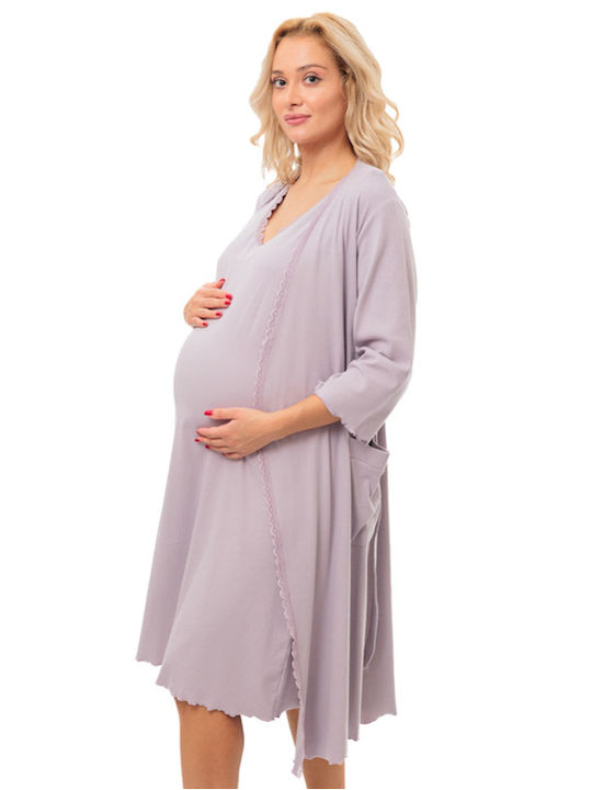 Nicoletta Robe with Nightgown for Maternity Hospital & Breastfeeding Lilac 7392