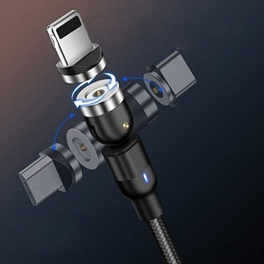 Μαγνητικό / LED USB-A to Lightning Cable Μαύρο 2m
