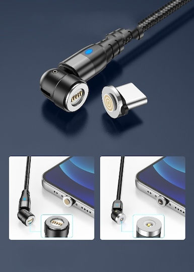 Μαγνητικό / LED USB-A to Lightning Cable Μαύρο 2m