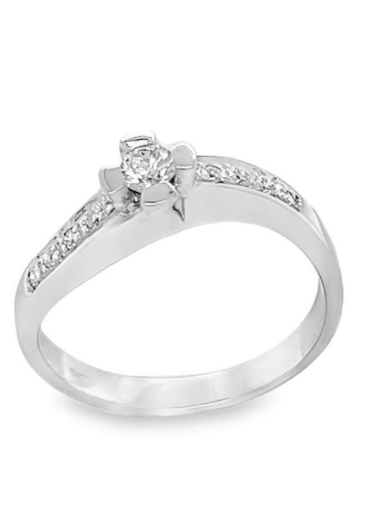 18K White Gold Mono Ring with Diamonds and 18K Carats Rn09406
