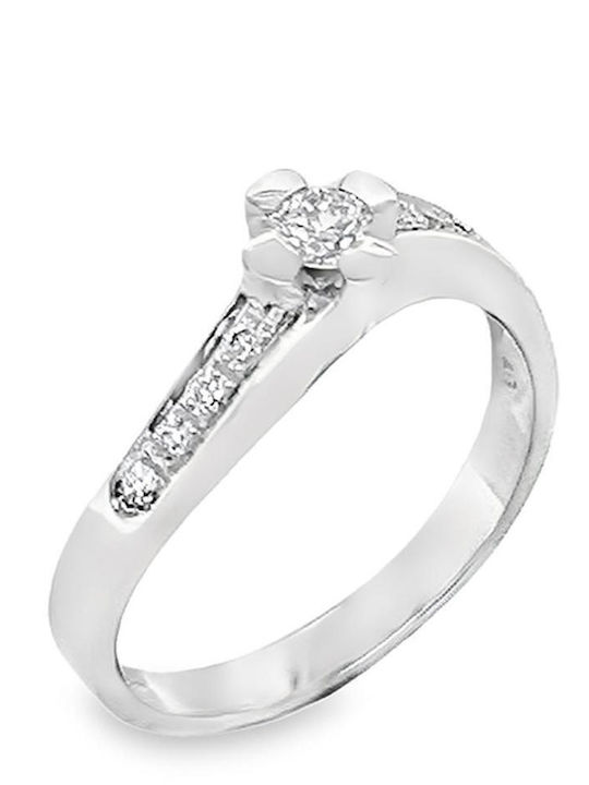 18K White Gold Mono Ring with Diamonds and 18K Carats Rn09406