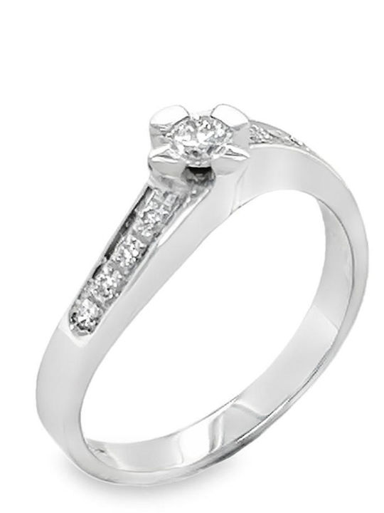 18K White Gold Mono Ring with Diamonds and 18K Carats Rn09406