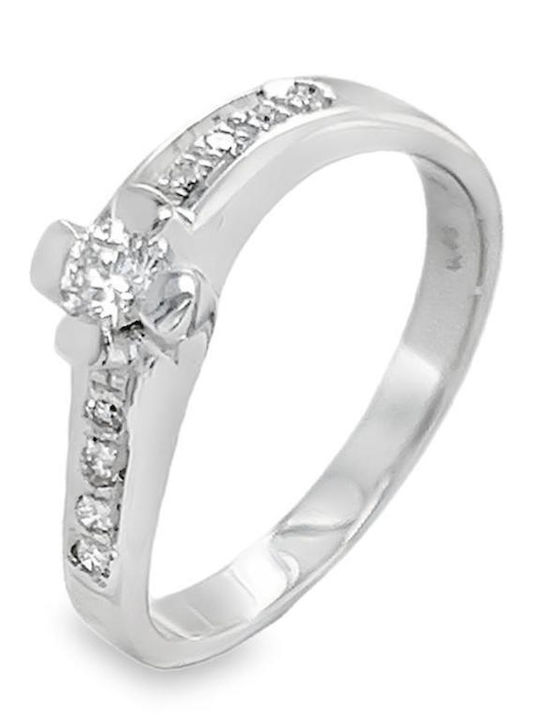 18K White Gold Mono Ring with Diamonds and 18K Carats Rn09406