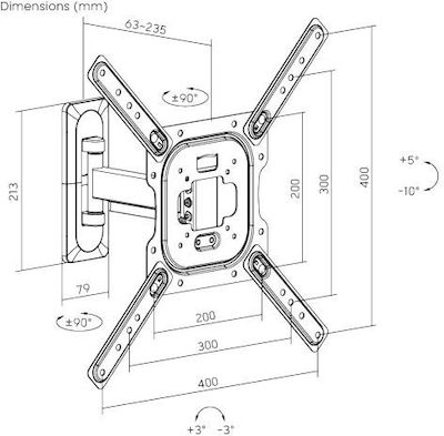 Brateck 03.009.0031 Wall TV Mount with Arm up to 55" and 35kg Black