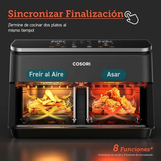 Cosori Dual Basket 8.5 Chef Edition Heißluftfritteuse mit Doppel-Abnehmbarer Korb 8.5Es Schwarz