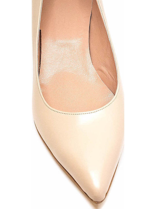 Leather Pointed Toe Beige Medium Heels