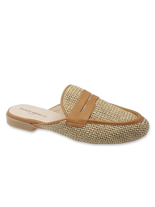 Maison Minrelle Flat Leather Mules Beige