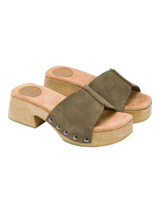 Porronet Mules mit Niedrig Absatz in Khaki Farbe