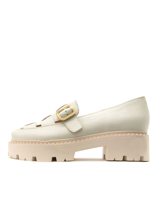 Bacali Collection Leather Women's Moccasins in Beige Color