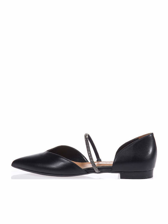 Lederne Damen Ballerinas Spitz zulaufend in Schwarz Farbe
