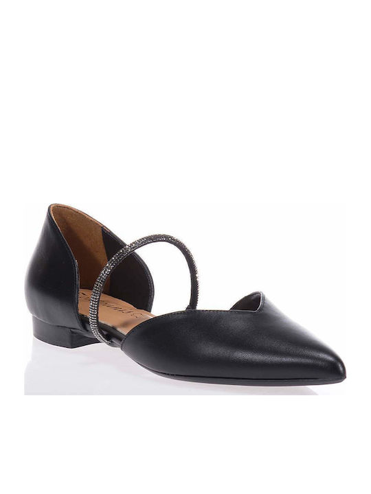 Lederne Damen Ballerinas Spitz zulaufend in Schwarz Farbe