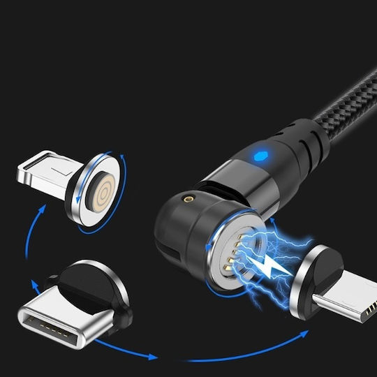 LED / Magnetic Cablu USB la micro USB cu mai multe porturi 3.1A Negru 2m