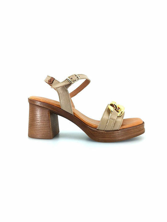 Boxer Leather Women's Sandals Brown with High Heel