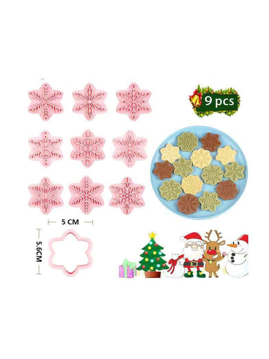 Plastic Cookie Molds Christmas Snowflakes Set Of 9pcs Pink