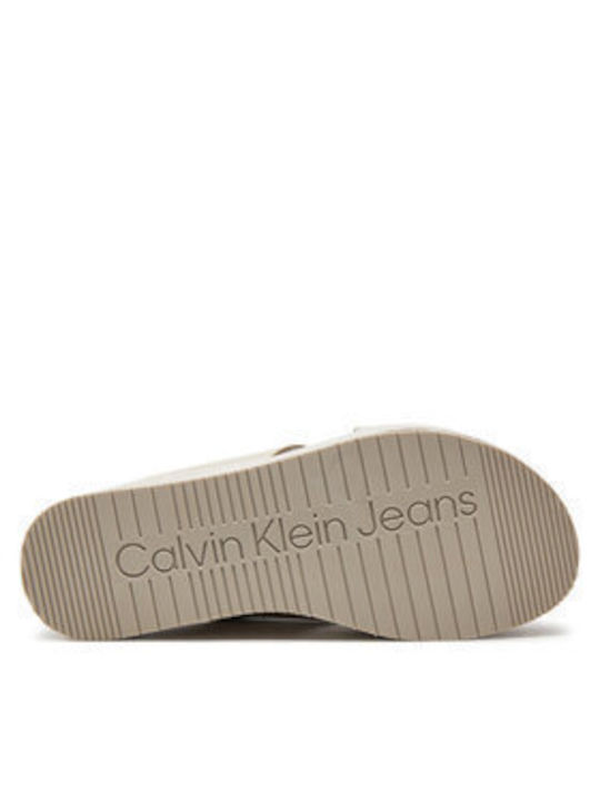 Calvin Klein Damen Flache Sandalen Flatforms in Beige Farbe