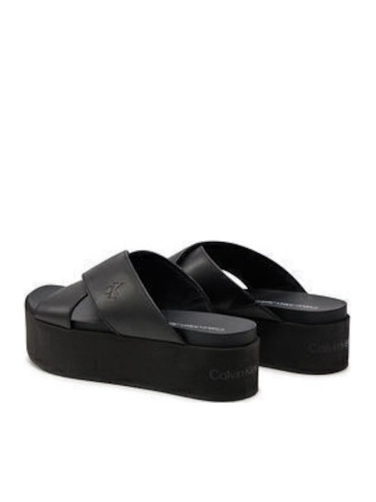 Leather Women's Flat Sandals Flatforms in Black Color