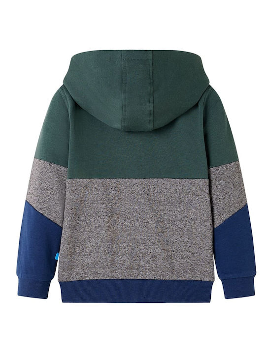 vidaXL Cardigan pentru copii din material frotirat cu glugă Verde închis