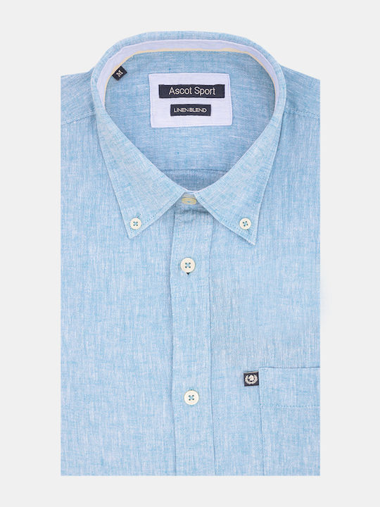 Ascott Men's Shirt Short Sleeve Linen Turquoise