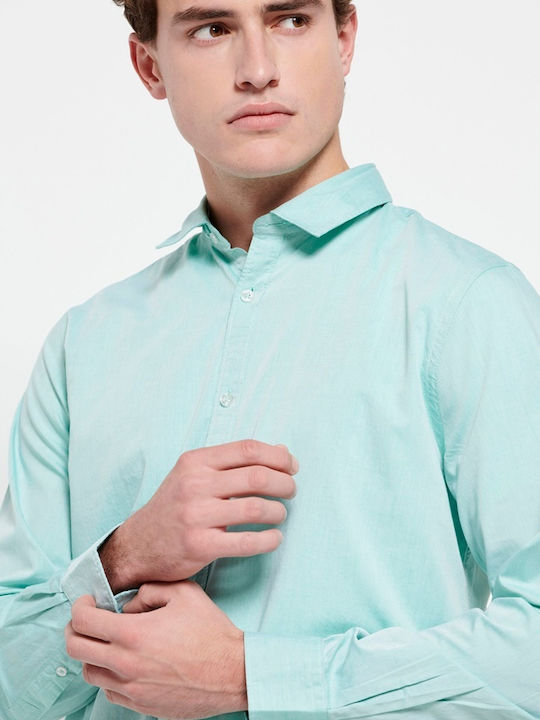 Long-sleeved Cotton Shirt Green Mel