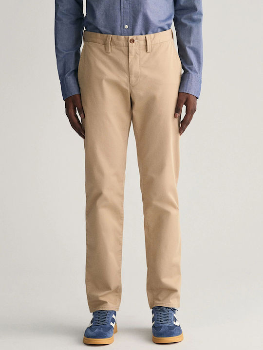 Gant Men's Trousers Chino Elastic in Slim Fit Cream