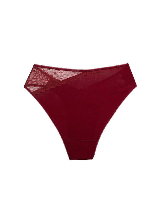 Dreams by Joyce Hochtailliert Damen Slip mit Spitze Bordeaux