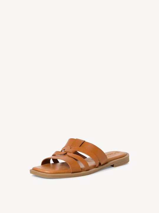 Leather Women's Flat Sandals in Tabac Brown Color