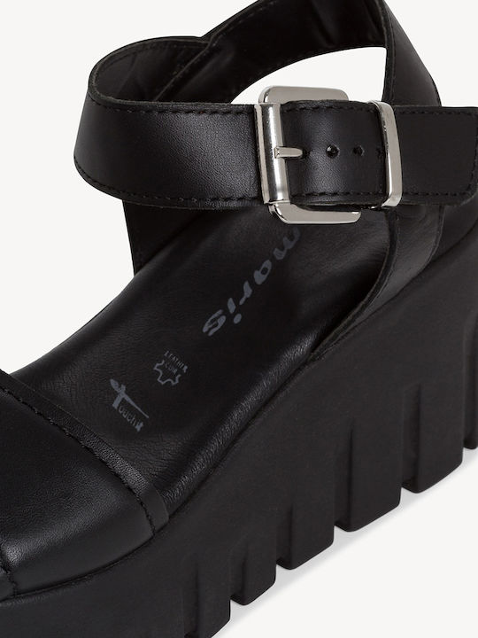 Women's Leather Ankle Strap Platforms Black