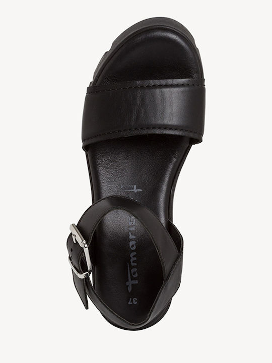 Women's Leather Ankle Strap Platforms Black