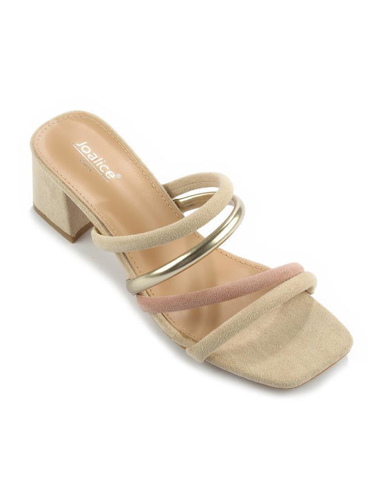 Sandalette mit dünnen Riemen und eckigem Absatz Fshoes At0690.02 - Fshoes - Beige