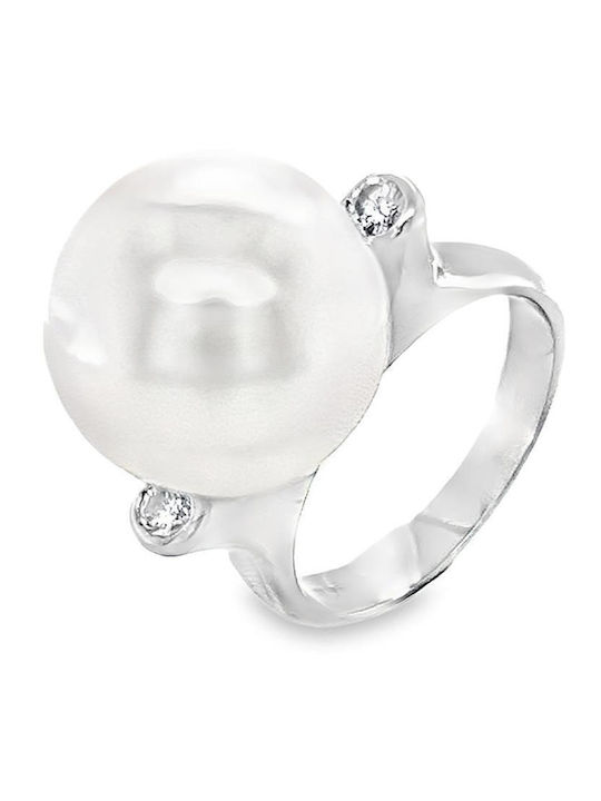 Xryseio Ring with Pearls & Diamond made of White gold 18K