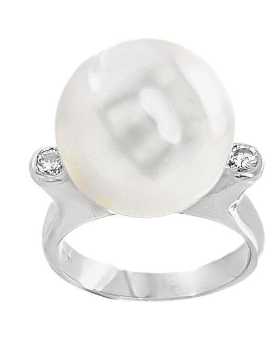 Xryseio Ring with Pearls & Diamond made of White gold 18K