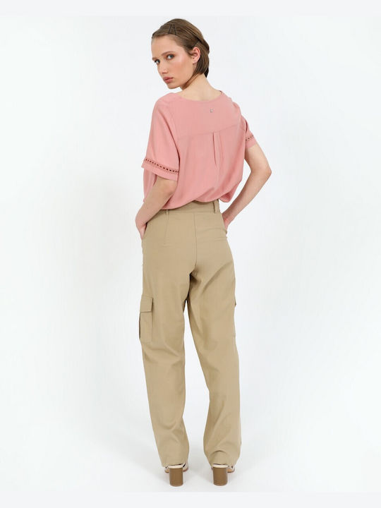 Doca Women's Fabric Cargo Trousers Beige