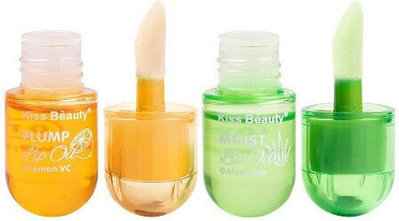 Kiss Beauty, Комплект гланц за устни с лимон и алое вера 2, овлажняващ и обем