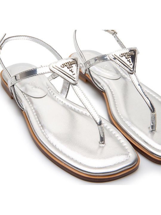 Leder Flache Sandalen für Damen mit Riemen in Silber Farbe