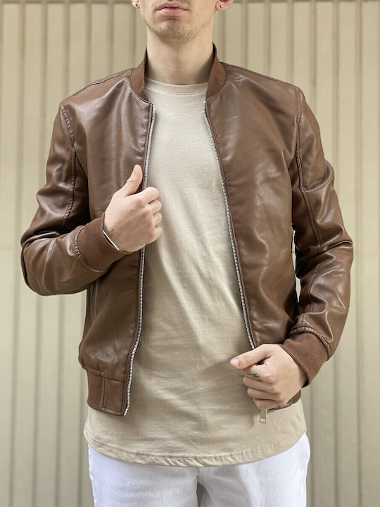Bread And Buttons Ανδρικό Ταμπά Jacket Bomber Από Δερματίνη G12318t Bread And Buttons Ανδρικό Ταμπά Jacket Bomber Από Δερματίνη G12318t