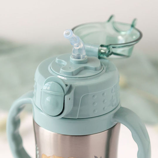 Kiokids Little Bear Kids Water Bottle Thermos Stainless Steel With Straw Green 280ml