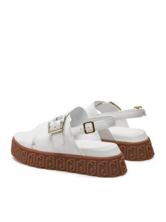 Leather Women's Flat Sandals in White Color