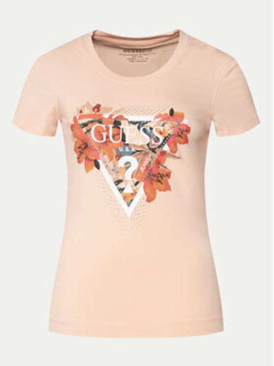 Guess Γυναικείο Αθλητικό T-shirt Floral Πορτοκαλί