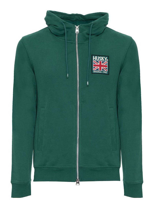 Husky Men's Sweatshirt Jacket with Hood and Pockets Green