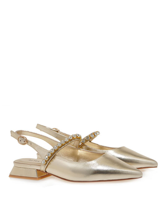 Alma en Pena Leather Slingback Ballerinas Gold