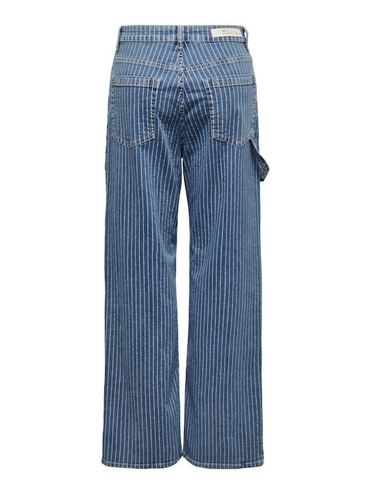 Only W Kirsi Hw Breite Arbeiter Streifen Jeans Dot - 15298573-lght Bl Den Blau