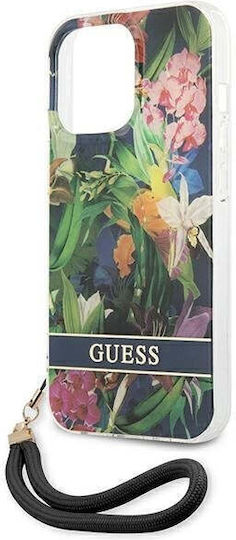 Guess Flower Strap Back Cover Plastic / Silicon cu Curea Albastru deschis (iPhone 13 Pro)