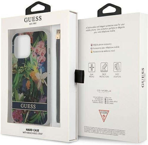 Guess Flower Strap Back Cover Plastic / Silicon cu Curea Albastru deschis (iPhone 13 Pro)