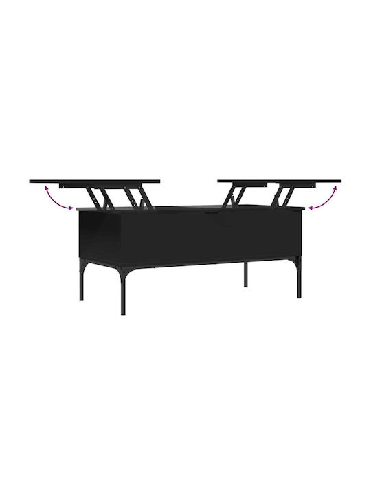 Central Rectangular Wooden Coffee Table with Lifting Mechanism Black M100xW50xH45cm