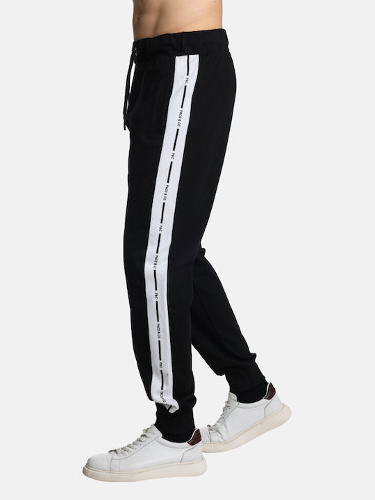 Herren Baumwoll-Sweatpants mit Logo-Tape Paco 2431301 Schwarz Regular Fit