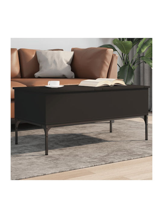 Central Rectangular Wooden Coffee Table with Lifting Mechanism Black M100xW50xH45cm