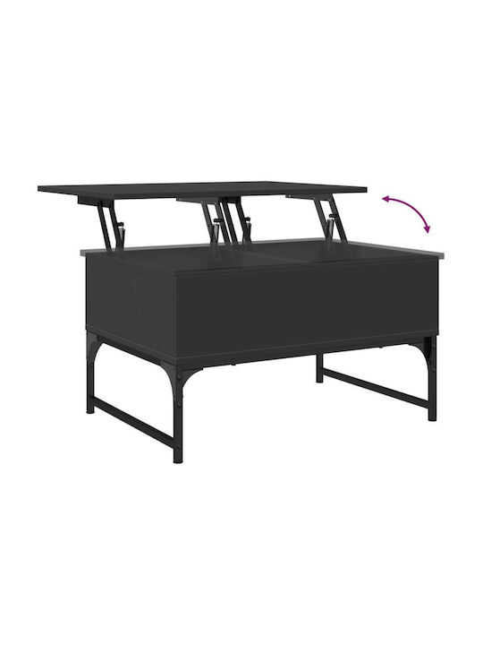 Central Rectangular Wooden Coffee Table with Lifting Mechanism Black M70xP50xH40cm
