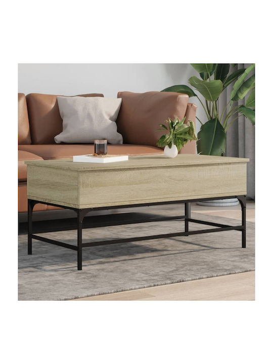 Rectangular Central Wooden Coffee Table with Lifting Mechanism Brown W100xD50xH45cm