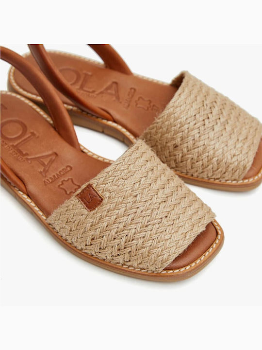 Leder Flache Sandalen für Damen in Beige Farbe