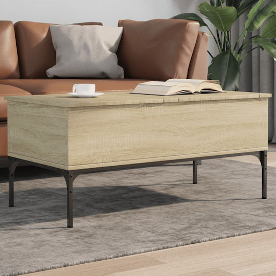 Rectangular Central Wooden Coffee Table with Lifting Mechanism Brown W100xD50xH45cm